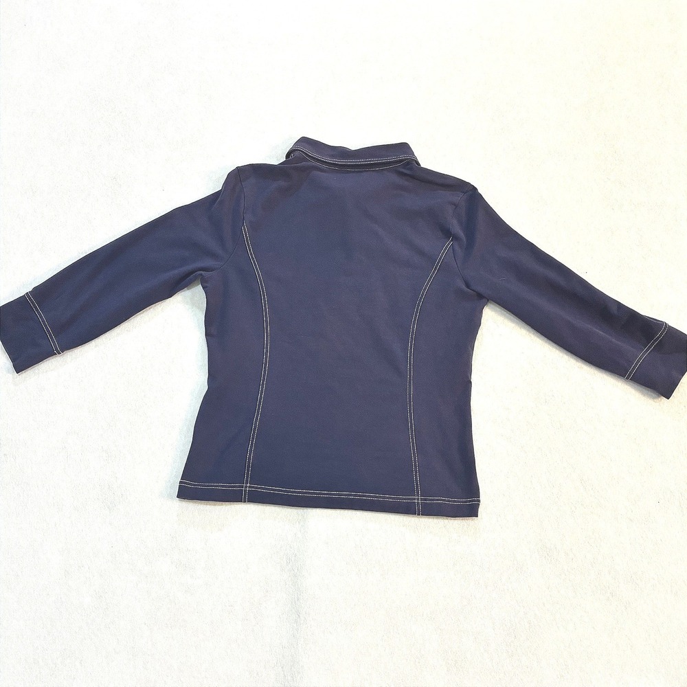 Jones New York Signature‎ Polo Top Cotton Contrast Stitch Navy Preppy Y2K P/M - Picture 3 of 5